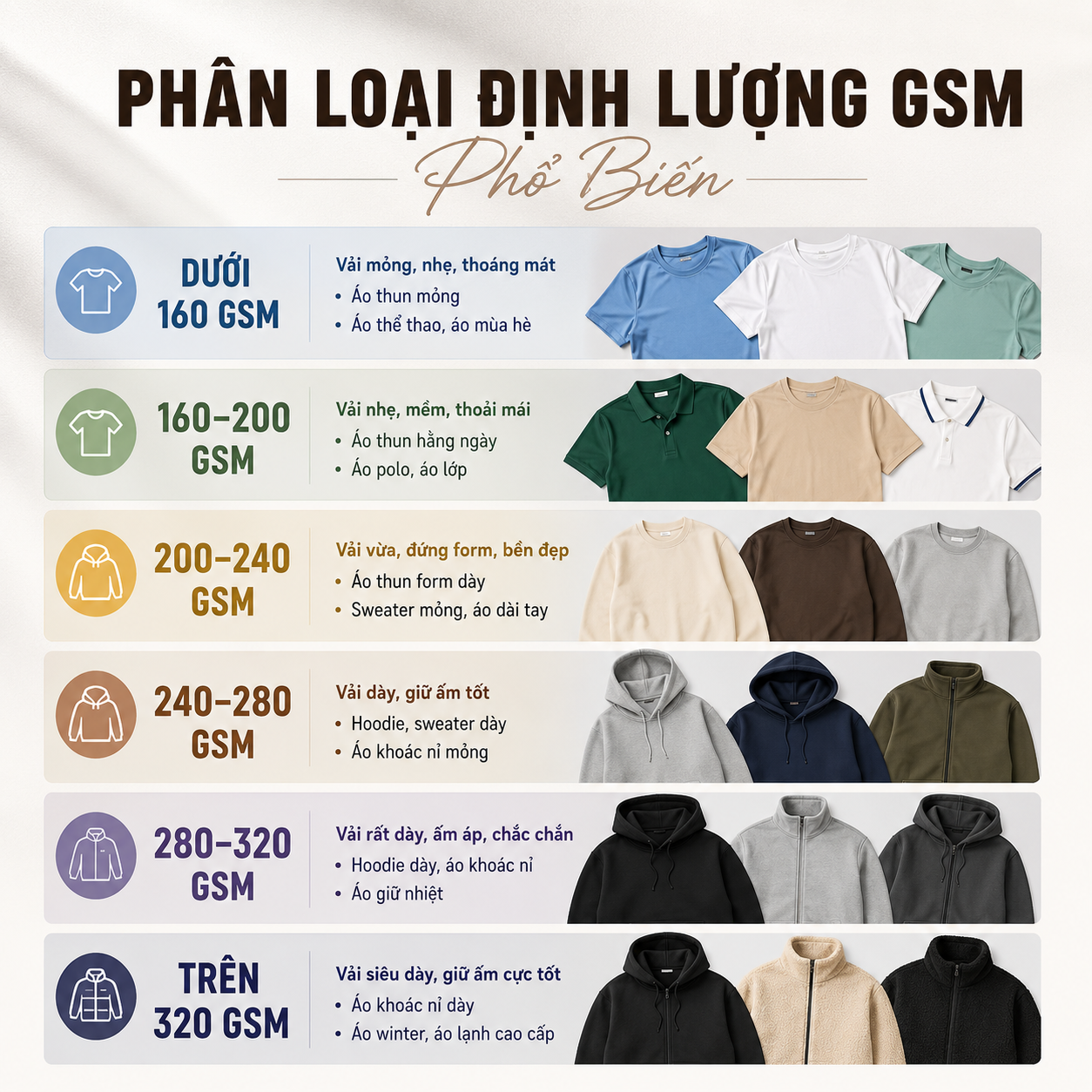 Định lượng vải GSM là gì? Tìm hiểu ý nghĩa của GSM, cách đo định lượng vải, ảnh hưởng đến chất lượng sản phẩm và cách chọn GSM phù hợp cho từng dòng quần áo.