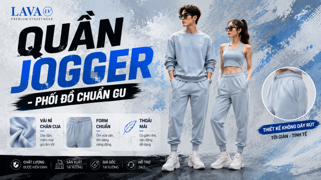 Khám phá cách phối quần jogger với áo thun, tanktop, croptop, hoodie và sweater cực chất cho nam nữ. Gợi ý outfit thời trang cùng nguồn hàng quần jogger chất lượng từ Xưởng may quần áo Lava.
