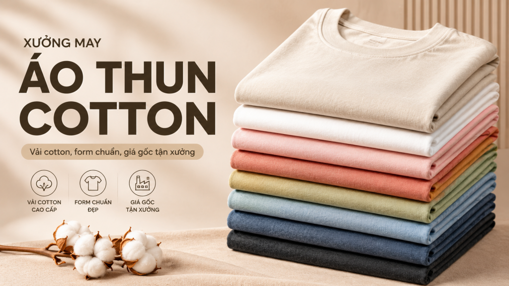 Xưởng May Lava chuyên may áo thun cotton giá gốc tận xưởng, nhận OEM/ODM, đa dạng chất liệu Cotton 100%, Cotton 4 chiều, CVC, TC, Cotton Wash. Hỗ trợ Local Brand, doanh nghiệp và đơn vị đặt may số lượng lớn.
