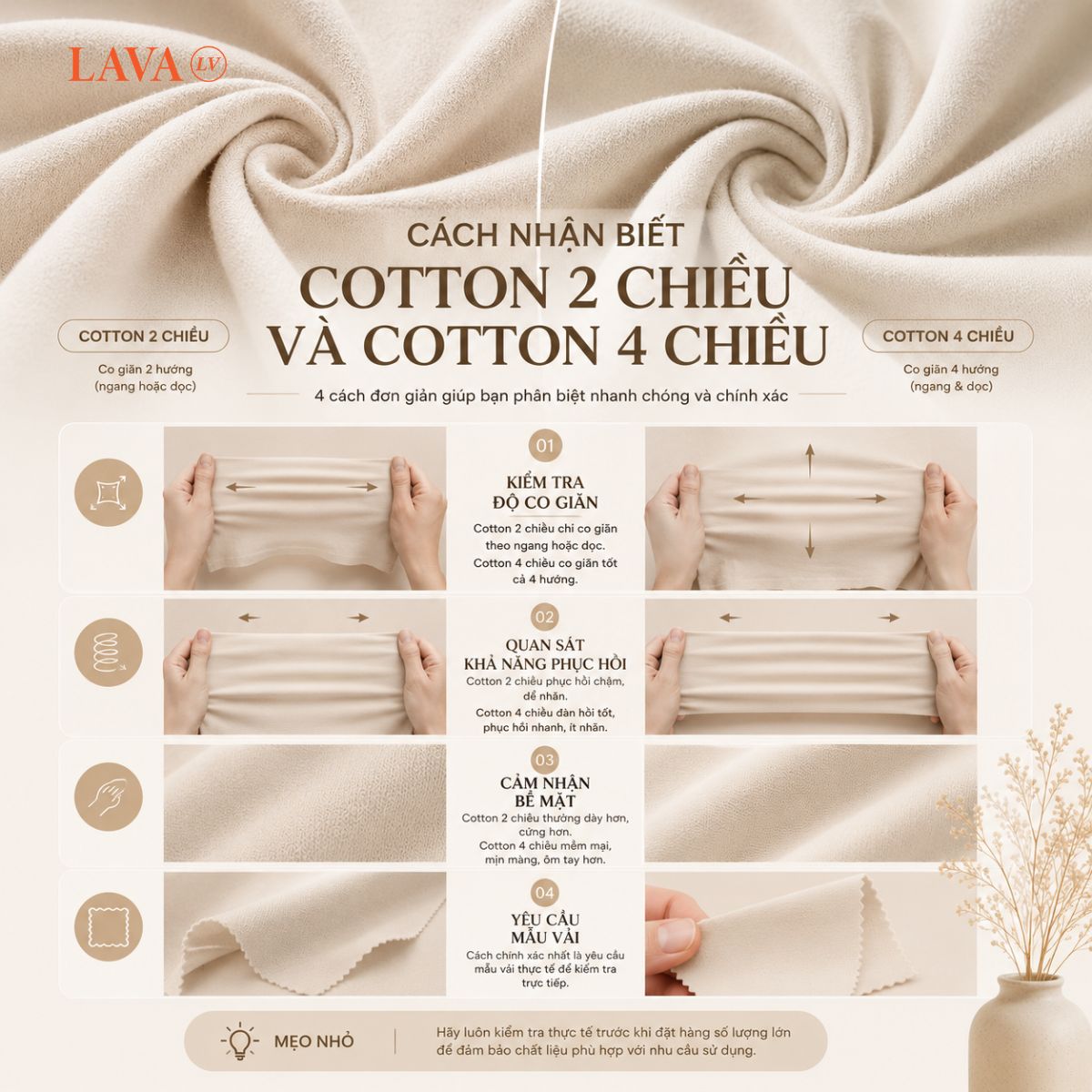 Cotton 2 chiều và Cotton 4 chiều khác nhau như thế nào? Tìm hiểu đặc điểm, ưu nhược điểm, ứng dụng và cách chọn chất liệu phù hợp cho từng dòng sản phẩm may mặc.