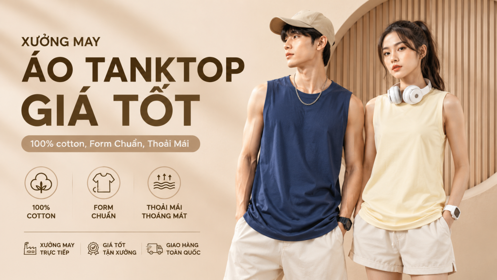Xưởng may áo tanktop giá sỉ tận xưởng, nhận may số lượng lớn cho shop thời trang và Local Brand. Đa dạng chất liệu Cotton, CVC, Cotton Wash.