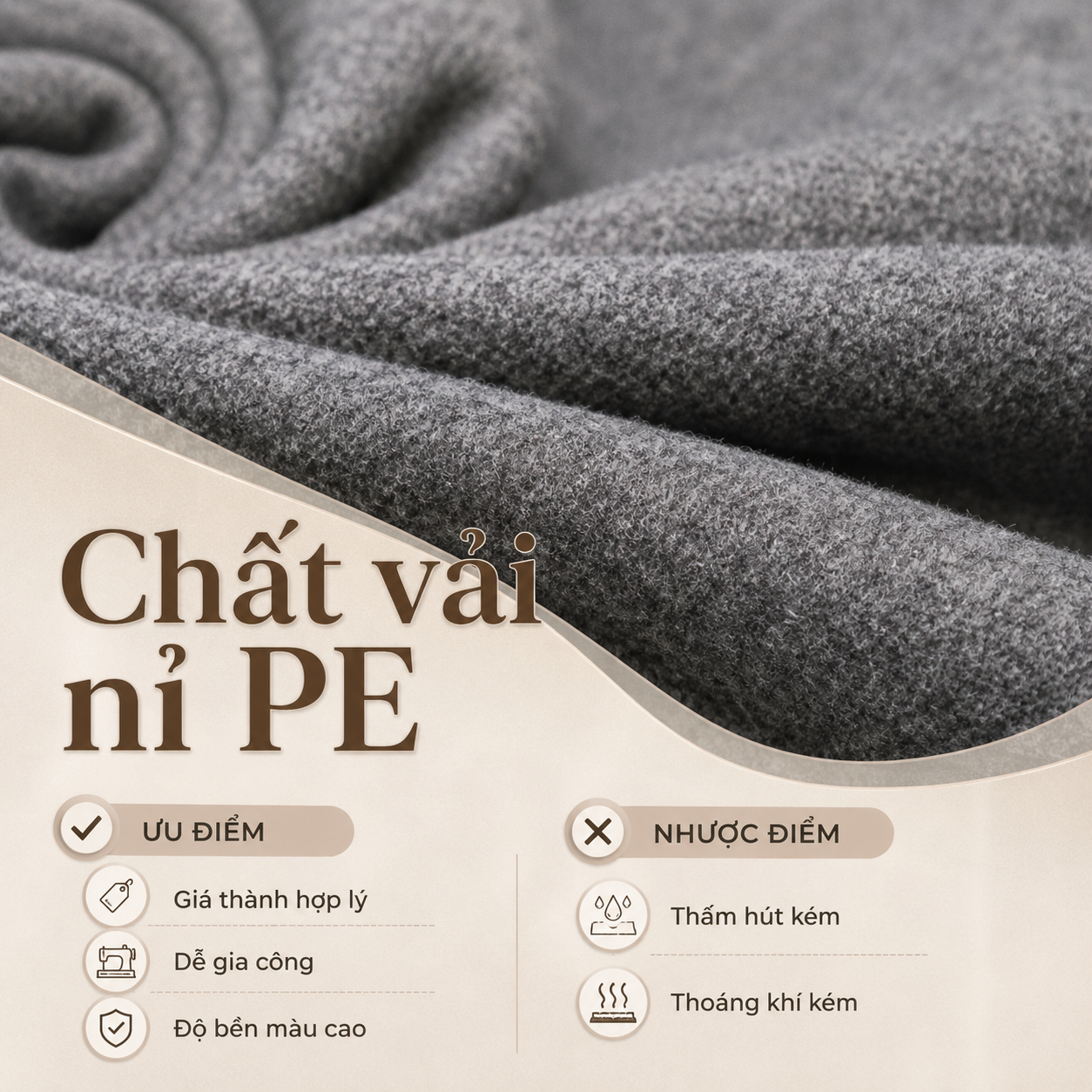 So sánh vải Nỉ PE, Nỉ 2 Da và Nỉ Chân Cua về cấu tạo, ưu nhược điểm, khả năng giữ ấm, độ bền và ứng dụng trong may áo hoodie, sweater, jogger.